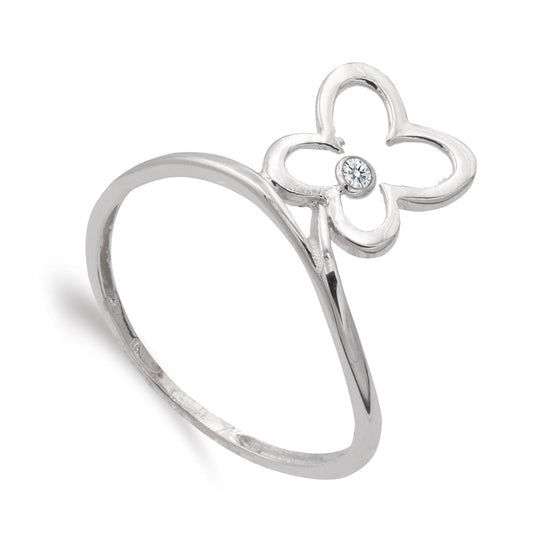 18K SORTIJA ORO BLANCO MARIPOSA 9X9 MM Y CIRCONITA ANCHO MOTIVO 11 MM