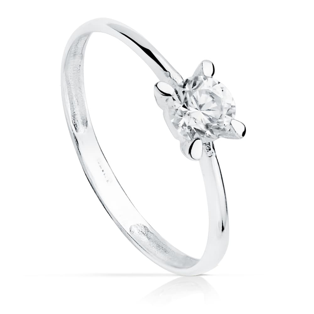 Solitario con 4 Garras y Circonita de 4,5 mm de oro blanco 18K