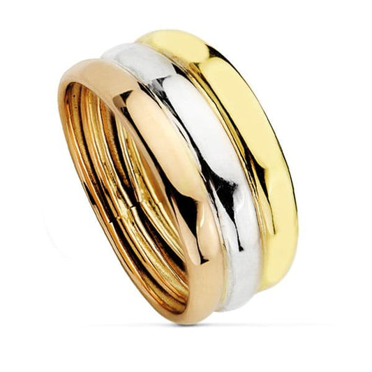 9K SORTIJA ORO TRICOLOR TRES BANDAS BRILLO. ANCHO 8,5 MM
