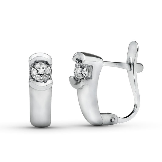 18K PENDIENTES BRILLANTES 0.100 QTES ORO BLANCO 14 X 4 MM CIERRE CATALAN