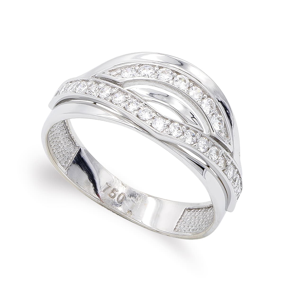 18K SORTIJA ORO BLANCO CALADA CON CIRCONITAS. ANCHO: 10 MM