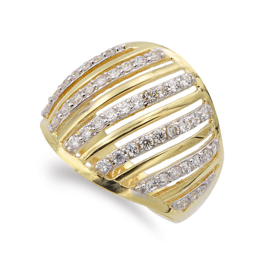 18K SORTIJA ORO BICOLOR ANCHA CON BANDAS Y CIRCONITAS. ANCHO: 19 MM