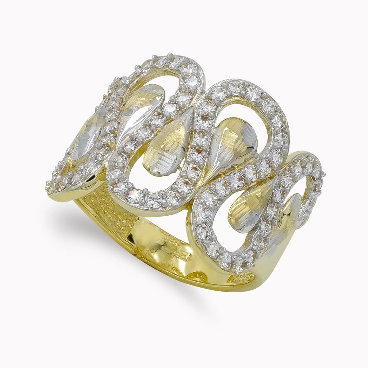 18K SORTIJA ORO BICOLOR MACIZO CON CIRCONITAS. ANCHO: 16 MM