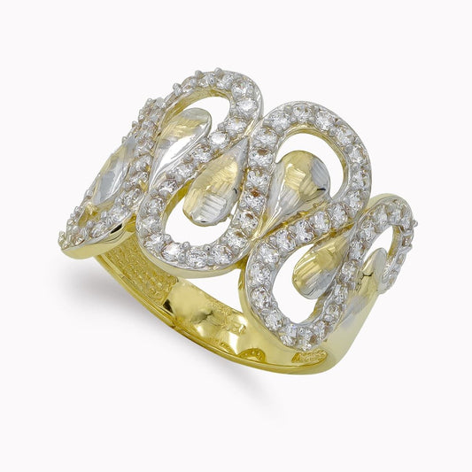18K SORTIJA ORO BICOLOR MACIZO CON CIRCONITAS. ANCHO: 16 MM