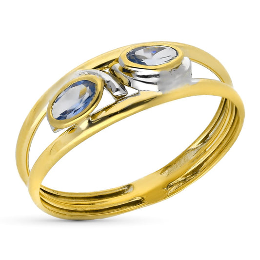 18K SORTIJA ORO BICOLOR DOBLE CUERPO CON CIRCONITA OVALES. ANCHO: 6,5 MM