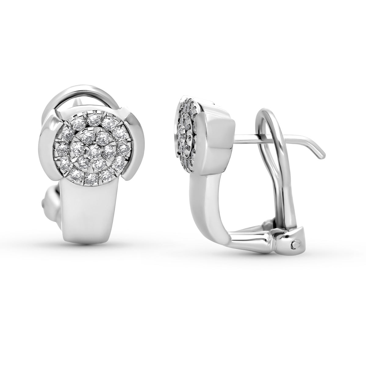 18K PENDIENTES ORO BLANCO CUAJO 38 BRILLANTES. 0.35 QTS. CIERRE OMEGA