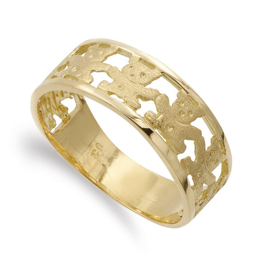 18K SORTIJA ORO AMARILLO OSOS CALADOS EN MATE Y BRILLO. ANCHO 8 MM