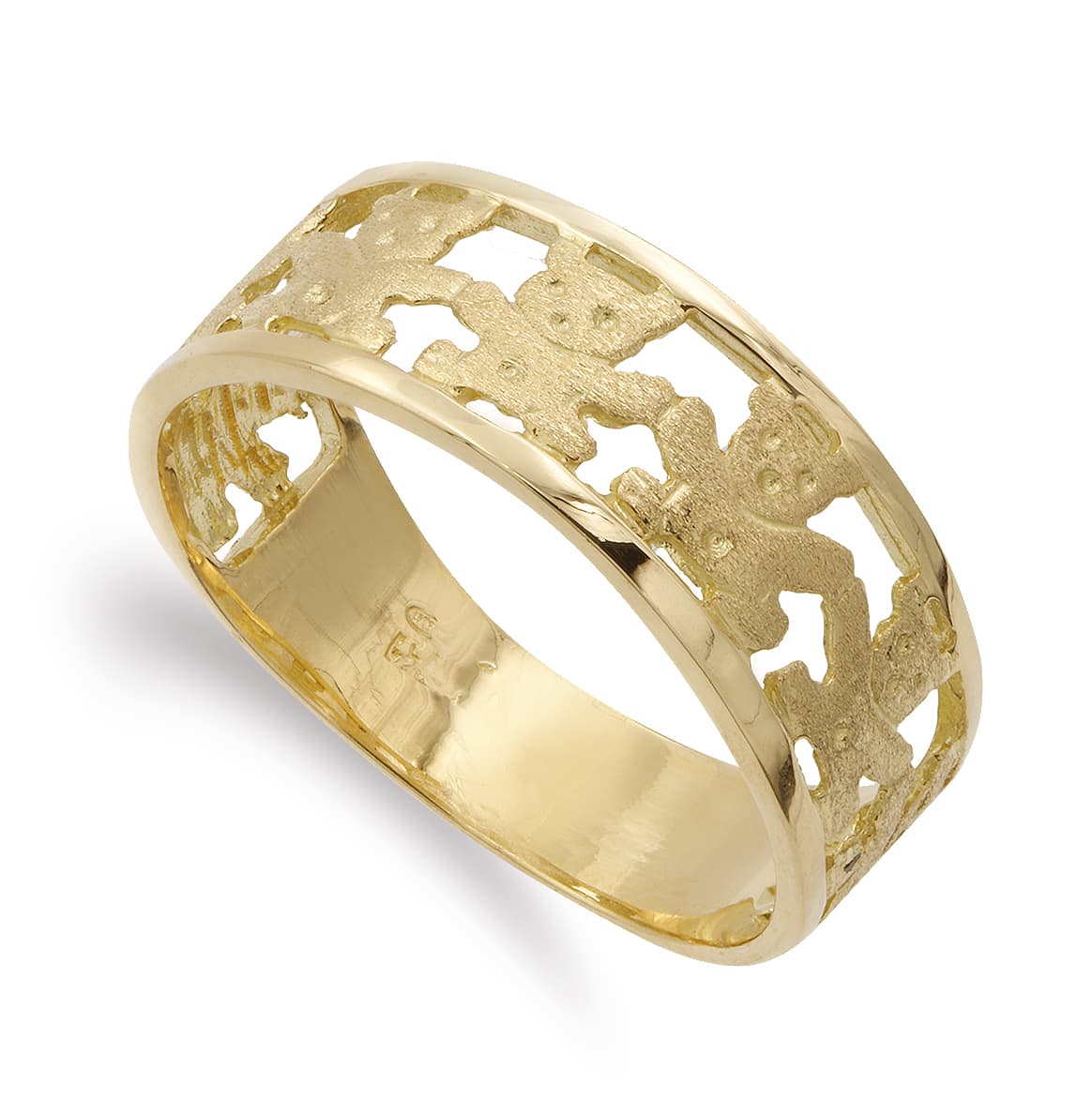 18K SORTIJA ORO AMARILLO OSOS CALADOS EN MATE Y BRILLO. ANCHO 8 MM