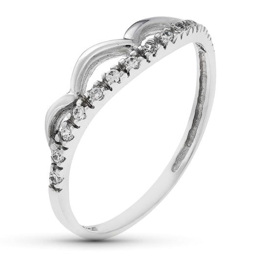 18K SORTIJA ORO BLANCO ONDAS LISAS Y CIRCONITAS. ANCHO: 4,5 MM