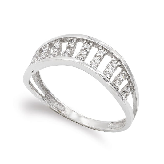 18K SORTIJA ORO BLANCO CON CIRCONITAS. ANCHO: 6,5 MM