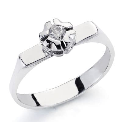 Solitario Diamante Natural 0,10 Qts. de oro blanco 18K