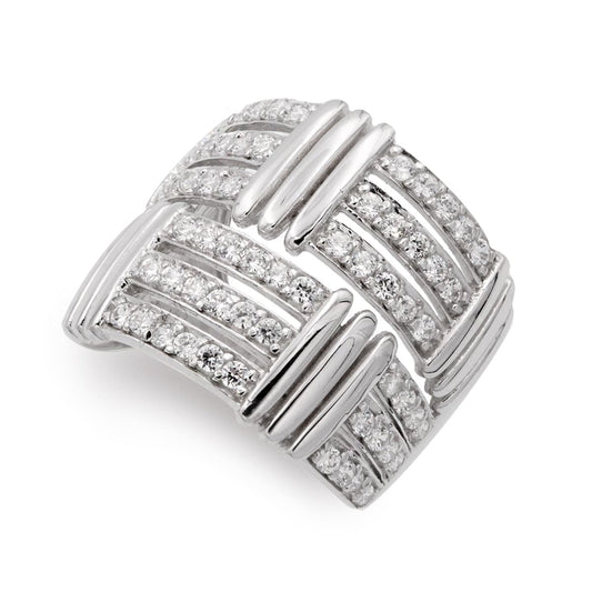 18K SORTIJA ORO BLANCO CON CIRCONITAS. ANCHO: 18 MM