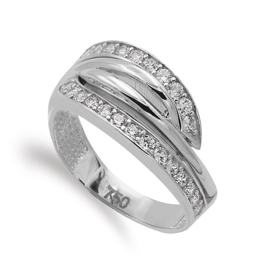 18K SORTIJA ORO BLANCO CON CIRCONITAS. ANCHO 10 MM