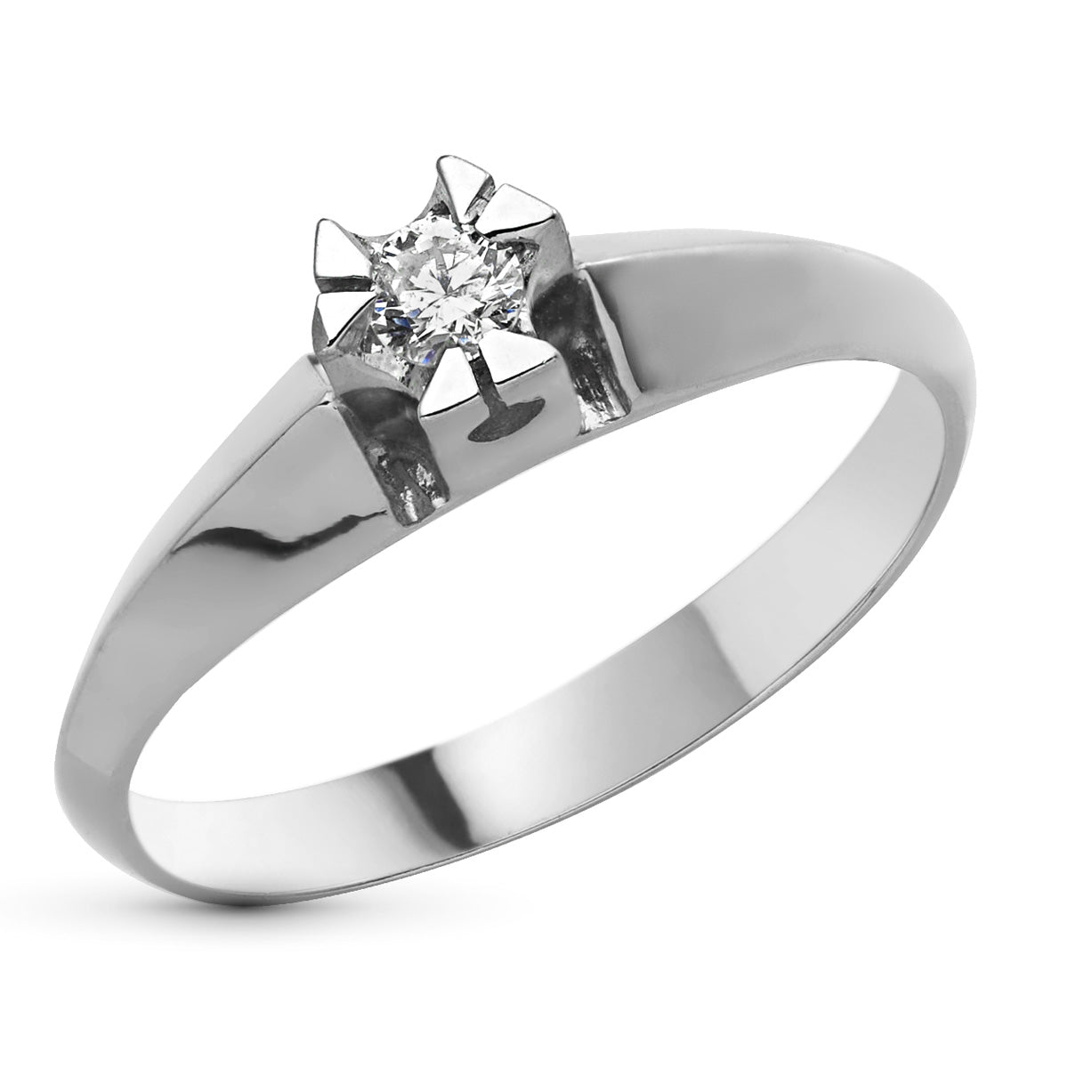 Solitario Diamante Natural Talla Brillante 0,100 Qts. Ancho: 5 mm de oro blanco 18K