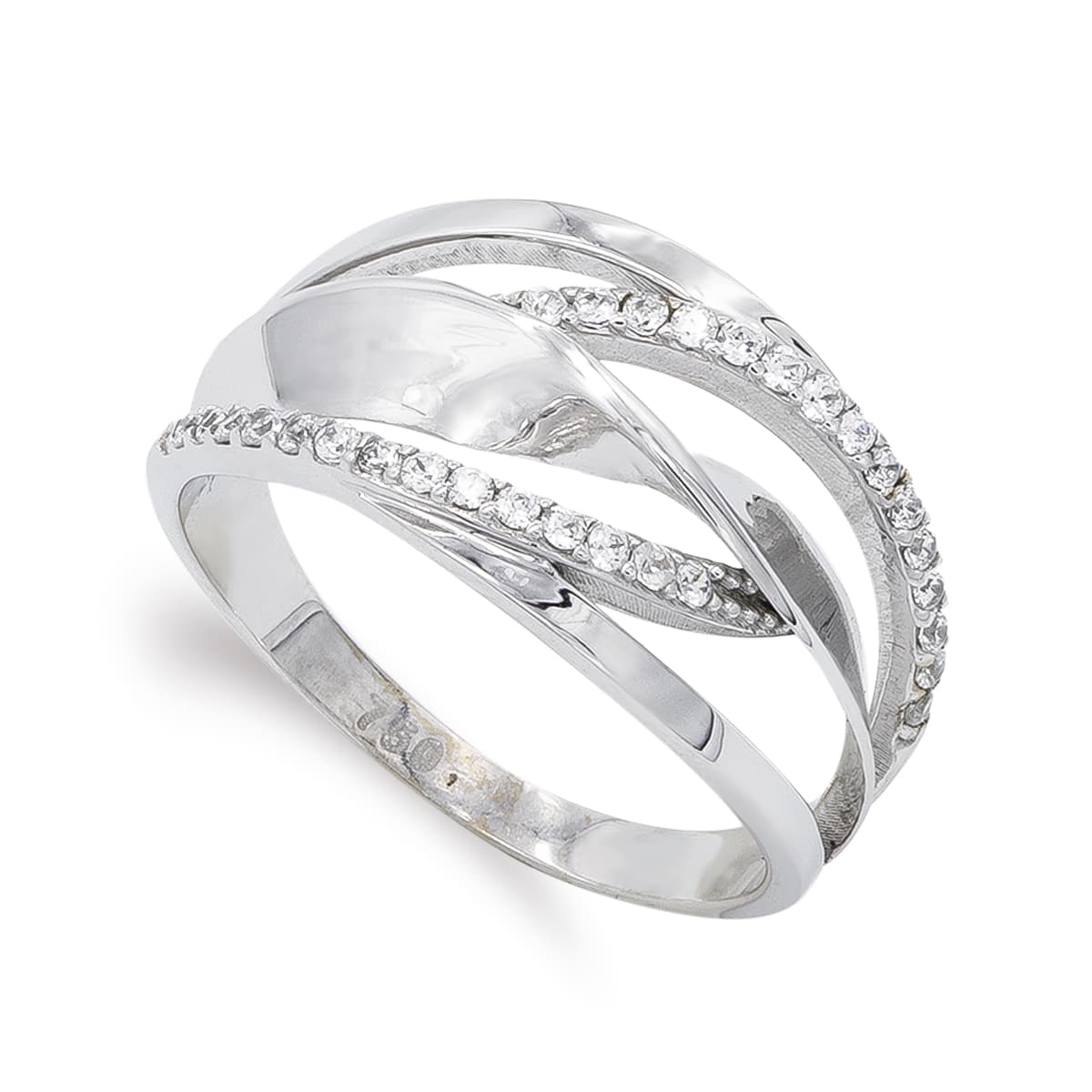 18K SORTIJA ORO BLANCO CALADA CON CIRCONITAS. ANCHO: 12 MM