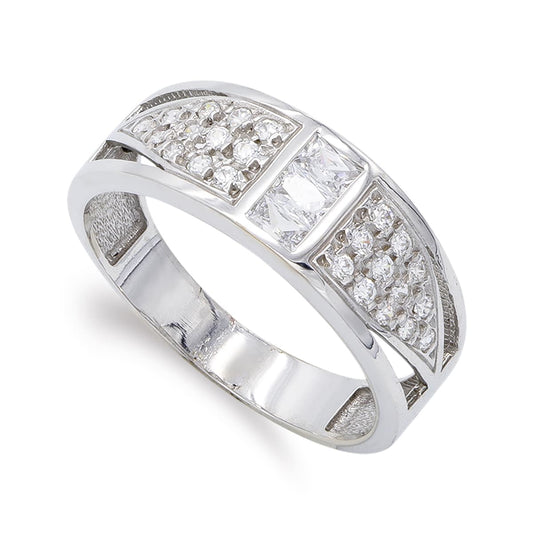 18K SORTIJA ORO BLANCO CON CIRCONITAS. ANCHO: 7 MM