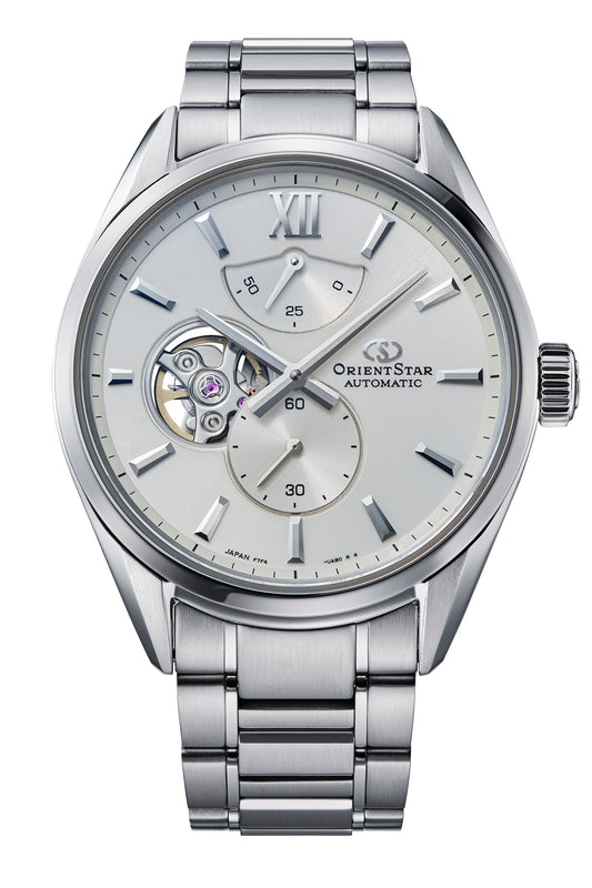 Reloj Orient Star F7 Semi Skeleton Automático RE-BY0011S00B, esfera azul