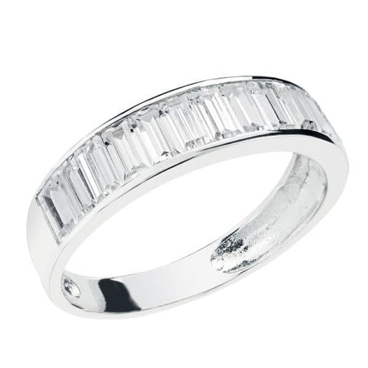 9K SORTIJA ORO BLANCO CON CIRCONITA EN CARRIL. ANCHO: 4,5 MM