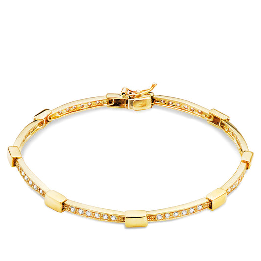 18K PULSERA ORO AMARILLO TRAMOS CON CIRCONITAS. ANCHO: 4MM. LARGO: 18CM