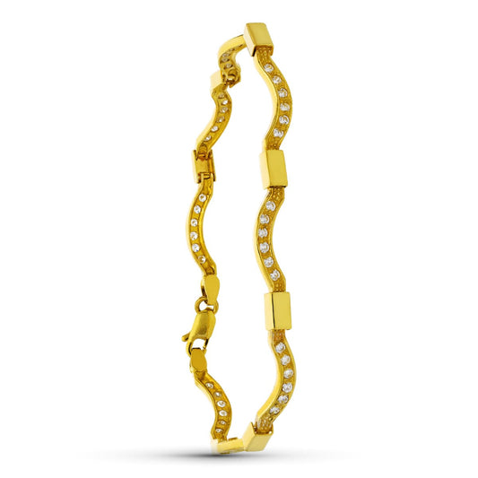 Pulsera Ondas y Circonitas de oro amarillo 18K