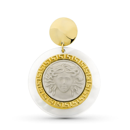 18K COLGANTE AMULETO ORO BICOLOR MEDUSA NACAR 30 MM