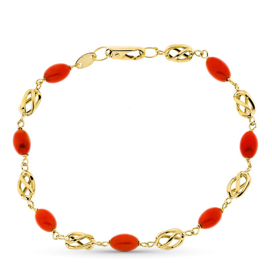Pulsera Jaula Coral Fino Cerdeña 19 cm de oro amarillo 18K
