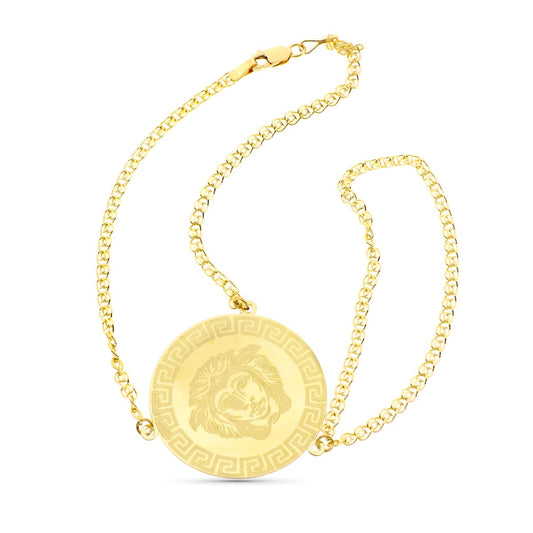 Pulsera India con Moneda Greca Laser Matizada de oro amarillo 18K