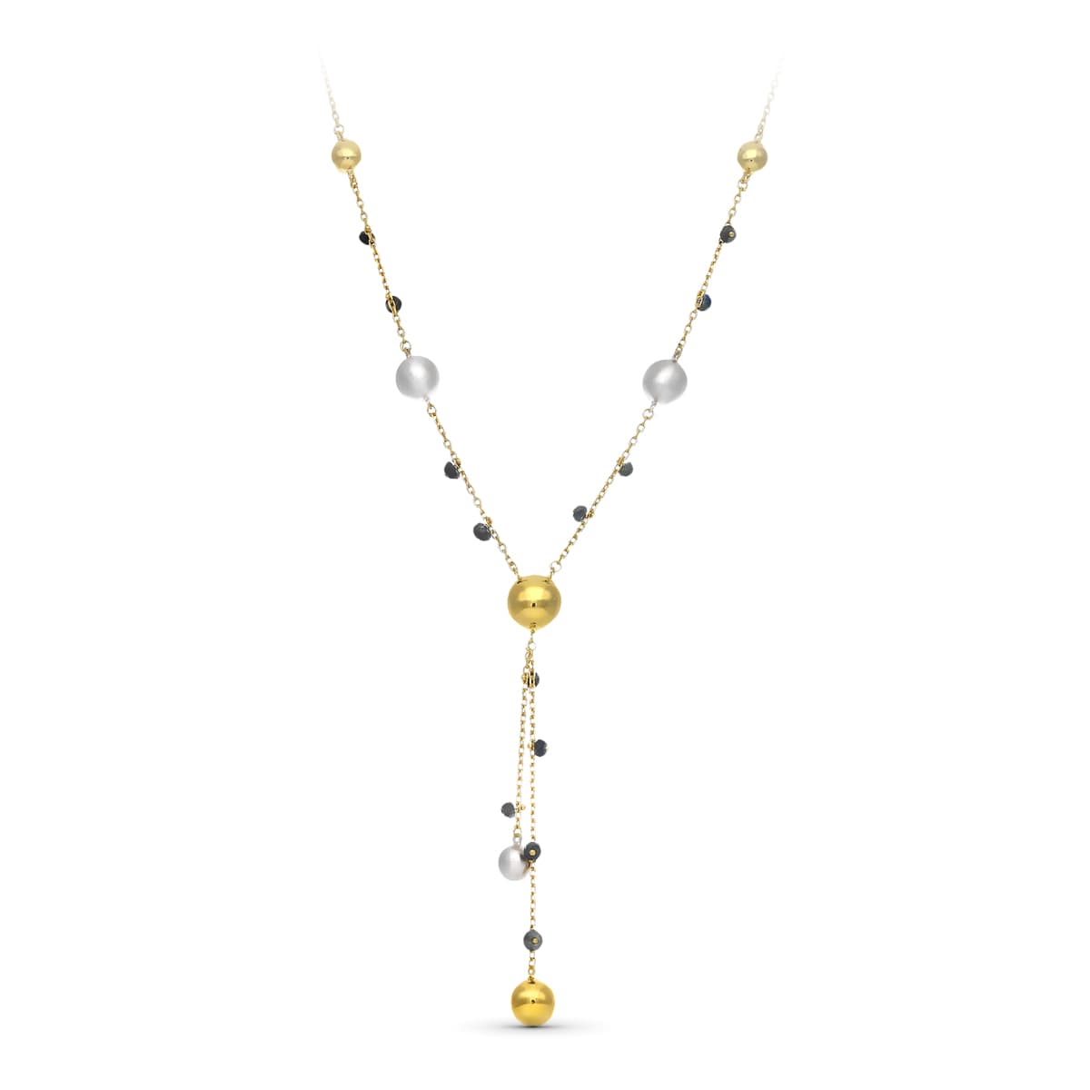 Gargantilla Bicolor Bolas Mate y Brillo y Piedras 18K