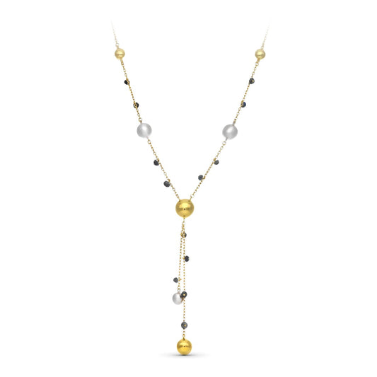 18K GARGANTILLA ORO BICOLOR BOLAS MATE Y BRILLO Y PIEDRAS