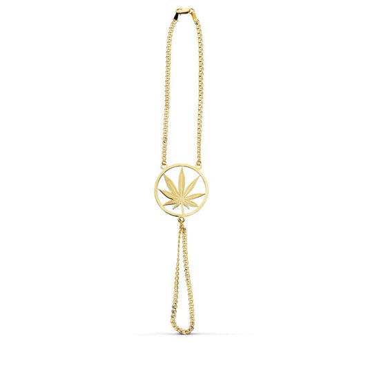 18K PULSERA ORO AMARILLO INDIA MARIHUANA LASER 19CM