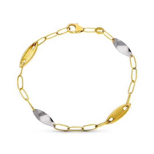 Pulsera Bicolor Eslabones Mate y Brillo 18K