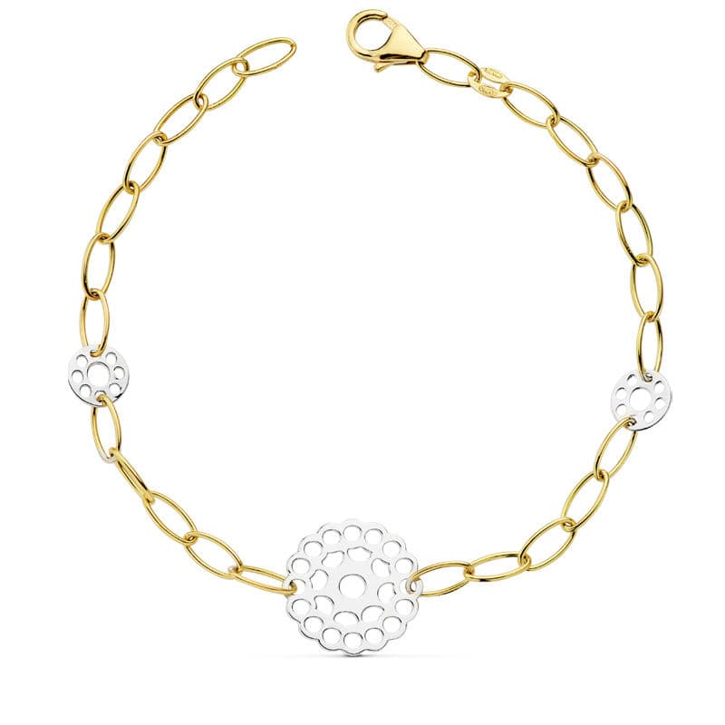 18K PULSERA BICOLOR MOTIVOS 19CM 4.00 GR