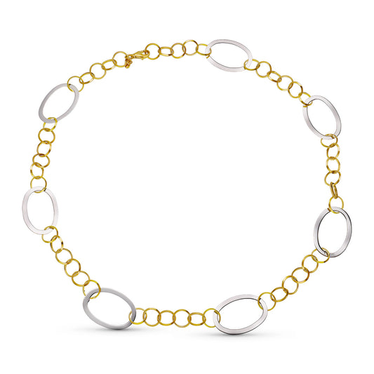 18K GARGANTILLA COLLAR ORO BICOLOR ESLABONES HUECOS 45CM