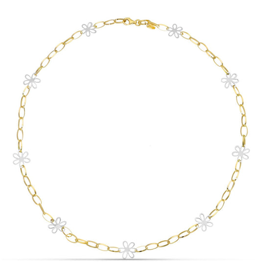 18K GARGANTILLA ORO BICOLOR FLORES