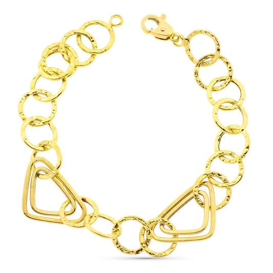 Pulsera Eslabones Huecos Triangulo y Redondos de oro amarillo 18K