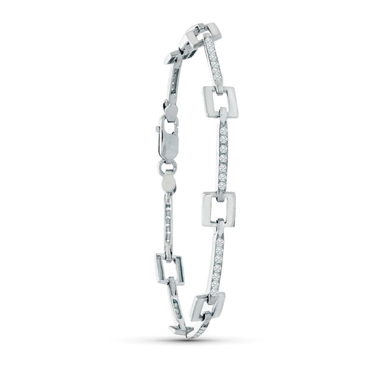 18K PULSERA ORO BLANCO CUADRADOS Y BARRAS CIRCONITAS