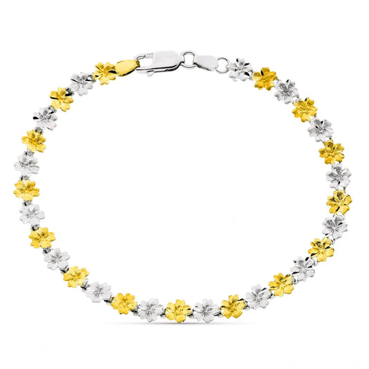 Pulsera Bicolor Flores Ancho 6 mm Largo 19 cm 18K
