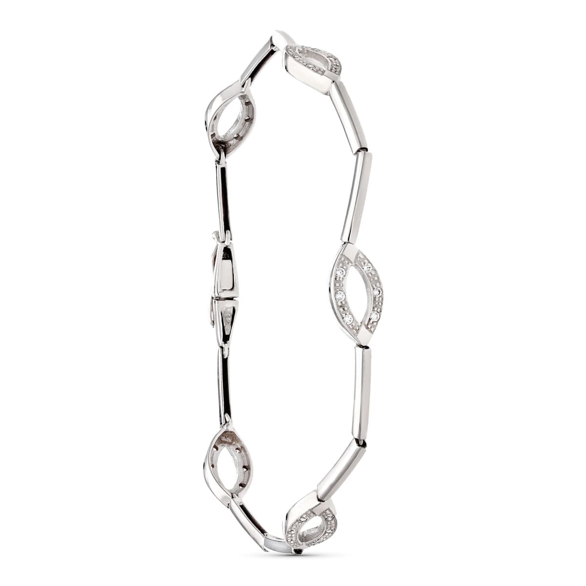 18K PULSERA ORO BLANCO BARRAS Y OVALOS CON CIRCONITA 19.5CM