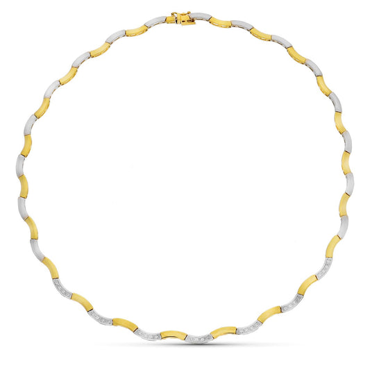 18K GARGANTILLA ORO BICOLOR ONDA Y CIRCONITAS