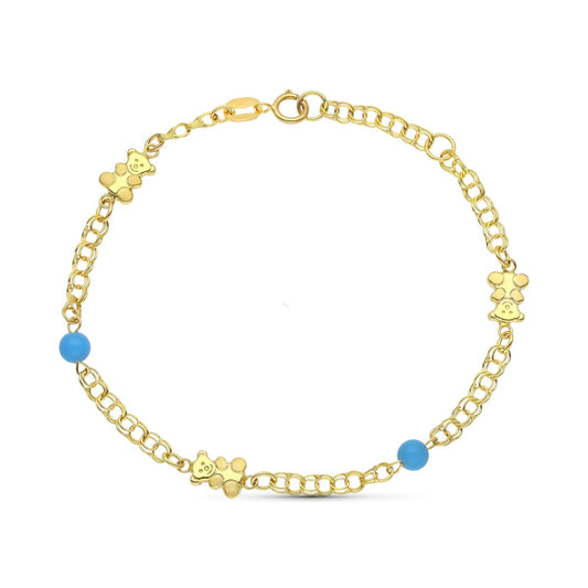Pulsera Osos y Turquesas 18 cm de oro amarillo 18K