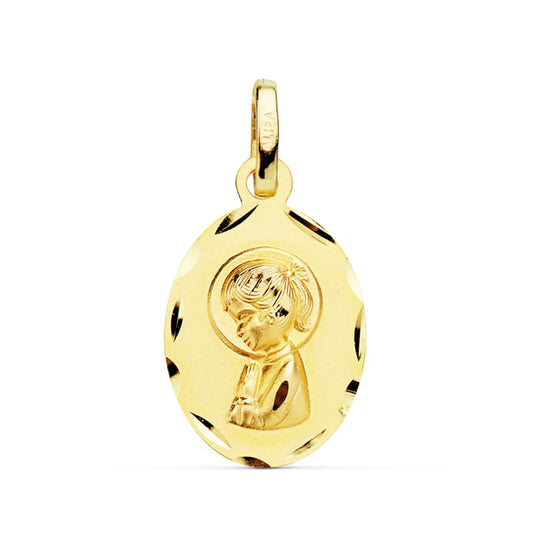 Medalla Virgen Niña Oval Tallada 19 x 12 mm de oro amarillo 18K