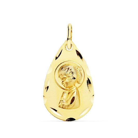 Medalla Virgen Niña Lagrima 19 x 11 mm de oro amarillo 18K
