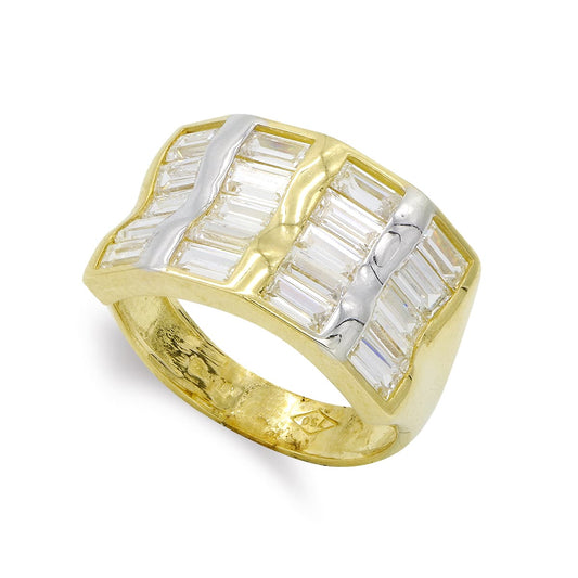 18K SORTIJA ORO BICOLOR BARRITAS Y CIRCONITAS. ANCHO: 12 MM