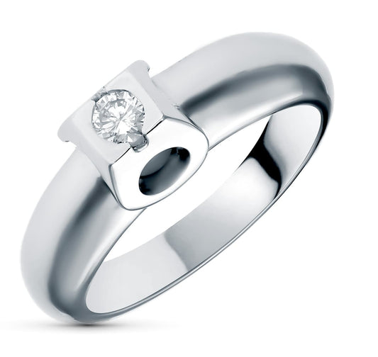 18K SOLITARIO ORO BLANCO DIAMANTE NATURAL 0.15 QTS. ANCHO: 6,5 MM