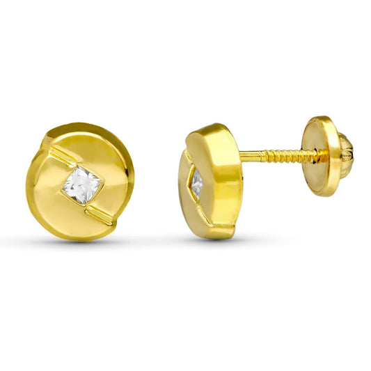 18K PENDIENTES ORO AMARILLO CHATON CIRCONITA 7X6 MM CIERRE TUERCA