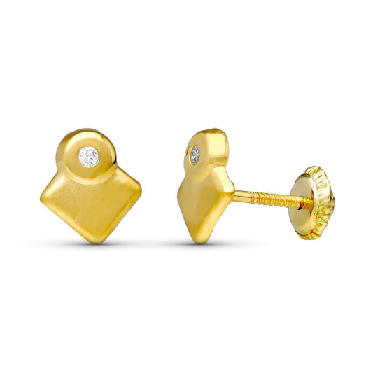 18K PENDIENTES ORO AMARILLO ROMBOS 7X7 MM CIERRE TUERCA