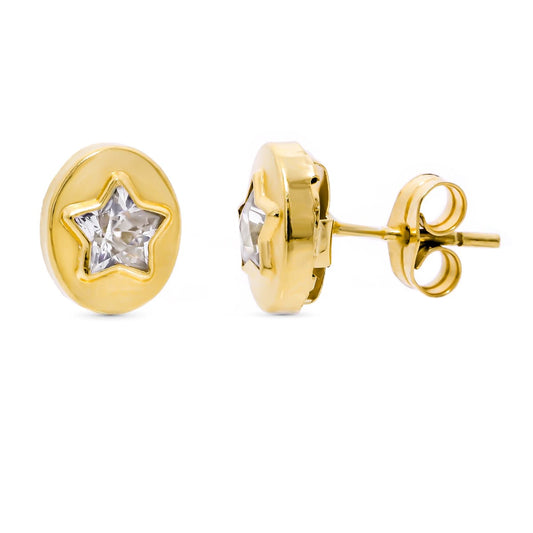 18K PENDIENTES ORO AMARILLO OVAL CON ESTRELLA 9X7 MM CIERRE PRESION