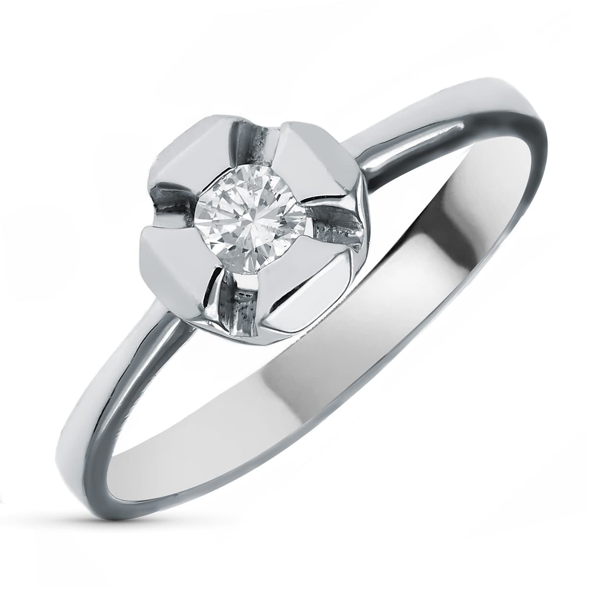 Solitario Diamante Natural Talla Brillante 0,20 Qts. Ancho: 6 mm. Alto: 6 mm de oro blanco 18K