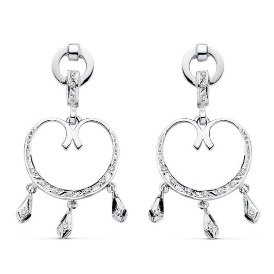 18K PENDIENTES ORO BLANCO CIRCONITA 42X20 MM CIERRE PRESION