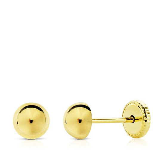 18K PENDIENTES ORO AMARILLO MEDIA BOLA LISA 5 MM CIERRE TUERCA